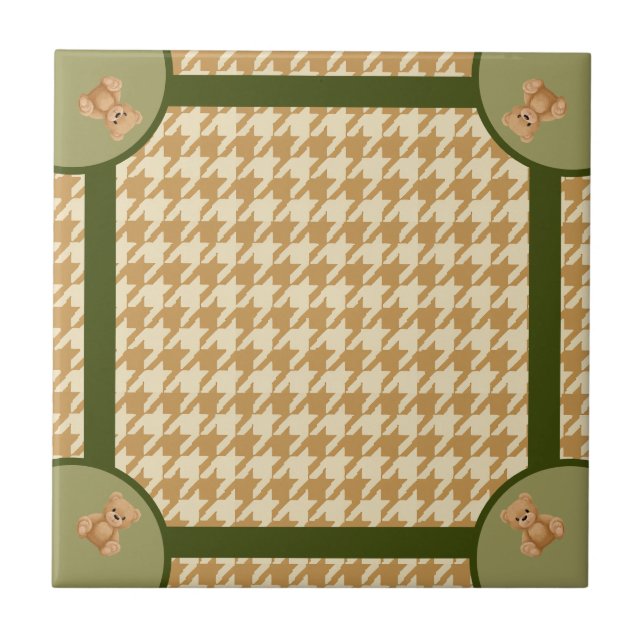 Carreau Haut Houndstooth avec Ours en Peluche, (Devant)