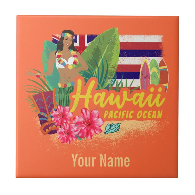 Carreau Hawaii Hula Dancer Retro Pacific Souvenir Vintage (Devant)