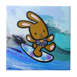 Carreau Hawaiian Surfing Bunny Cartoon de vacances