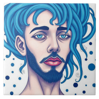 Carreau Head Of Bearded Blue Haired Alien Sci-Fi Art