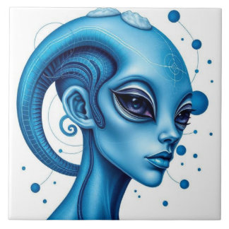 Carreau Head Of Blue Alien Closeup Sci-Fi Art