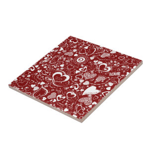 Carreau Heart Love Doodle Rouge Carrelage en céramique