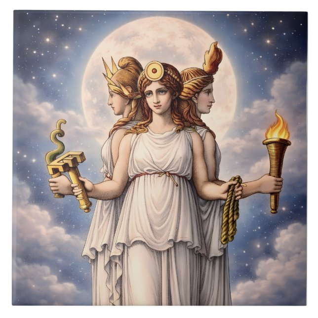 Carreau Hécate Triple Déesse Art Lunaire Céleste – mythe (Devant)