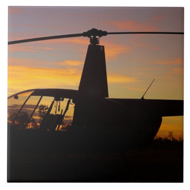 Carreau hélicoptère Robinson R44 au coucher du soleil (Devant)