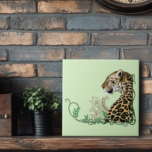 Carreau Henna botanique élégante léopard vert (Créateur téléchargé)