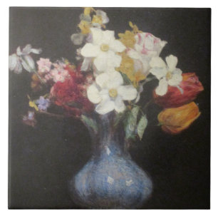 Carreau Henri Latour Vase Bleu Narcisse et Tulipes