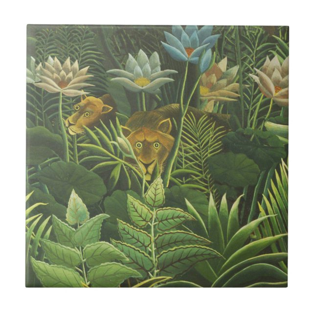 Carreau Henri Rousseau Jungle Tropical Lion Impression Vin (Devant)