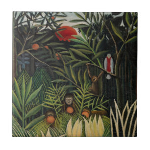 Carreau Henri Rousseau - Singes & Perroquet dans la Forêt 