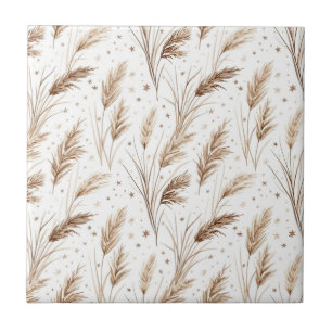 Carreau Herbe de Pampas Bohème Beige Marron Motif Étoile (