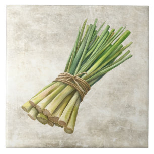 Carreau Herbes aquarelles rustiques Poireaux avec motif de