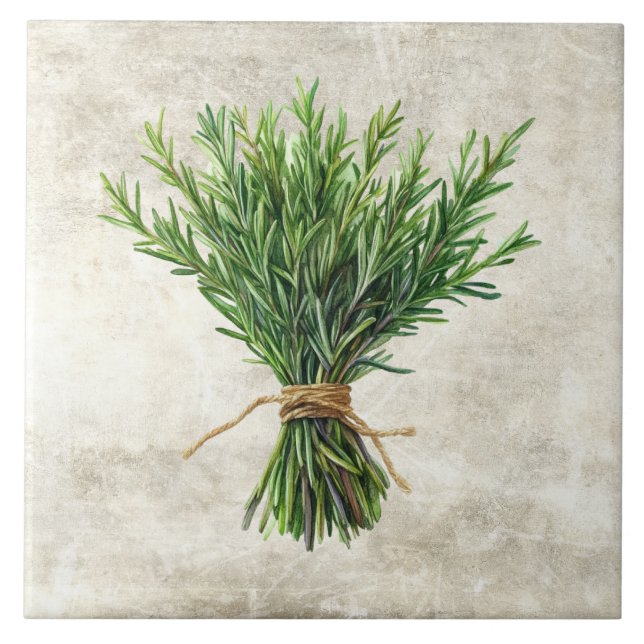 Carreau Herbes aquarelles rustiques Romarin (Devant)