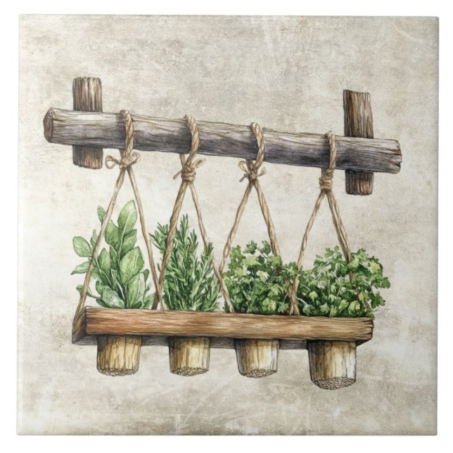 Carreau Herbes aquarelles rustiques suspendues  (Devant)
