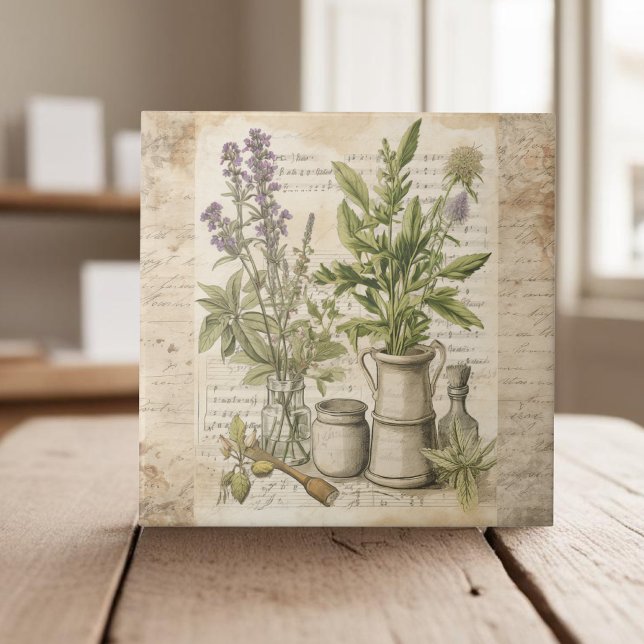 Carreau Herbes botaniques vintages ferme parchemin rustiqu (Créateur téléchargé)