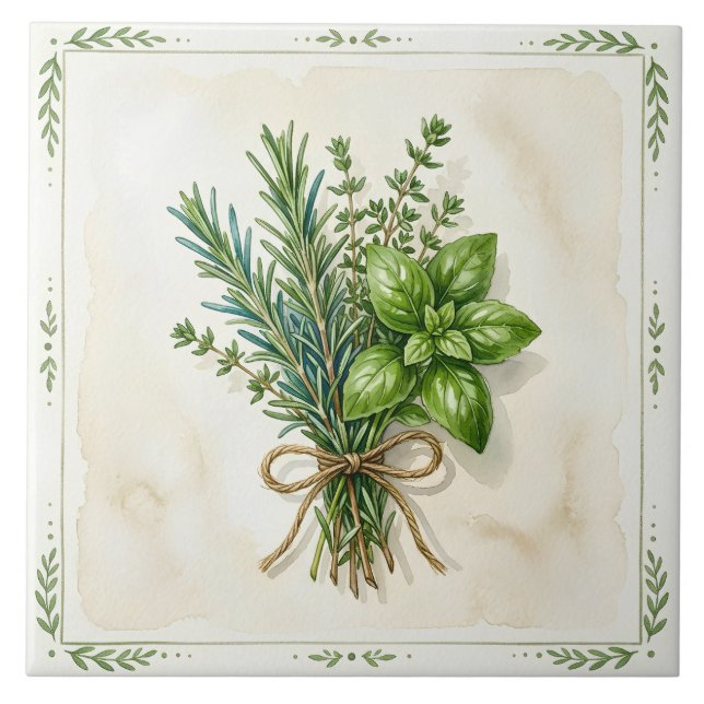 Carreau Herbes culinaires aquarelle rustiques (Devant)