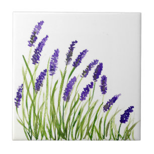 Carreau Herbes de fleurs de lavande rustique violet aquare