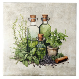 Carreau Herbes et épices rustiques aquarelles vintage