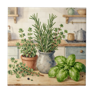 Carreau Herbes fraîches de cuisine aquarelle
