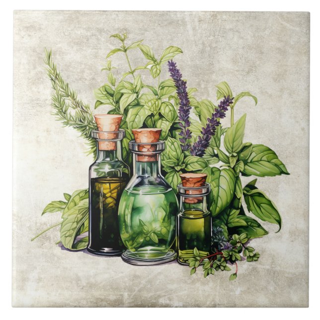 Carreau Herbes rustiques Belles bouteilles vintage (Devant)