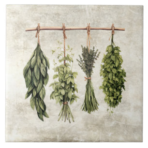 Carreau Herbes rustiques séchant sur de la ficelle