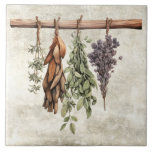 Carreau Herbes séchées rustiques Faux Texture<br><div class="desc">Arrière - plan rustique à texture fausse avec des herbes de séchage accrochées à une branche. Idéal pour votre pays Maison de ferme en français ou en cottage.</div>