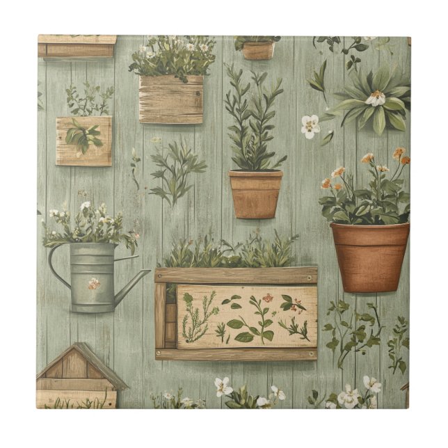 Carreau Herbes Vertes Rustiques Bois Céramique Vintage (Devant)
