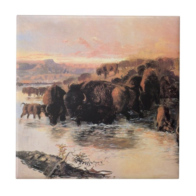Carreau Herd of Buffalo (par Charles M. Russell) (Devant)