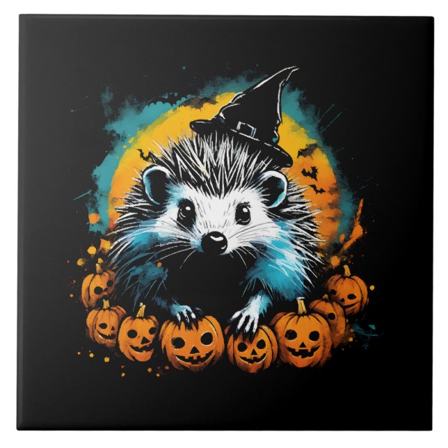 Carreau Hérisson d'Halloween et citrouilles mignonnes (Devant)