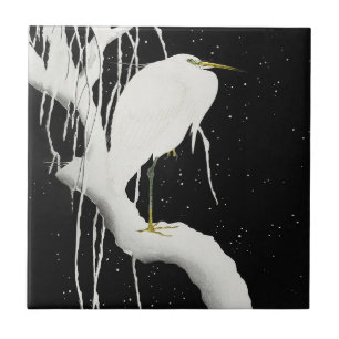 Carreau Héron dans la neige par Ohara Koson