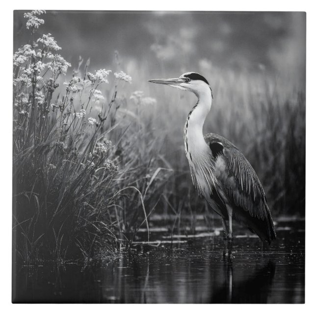 Carreau Heron in the Marsh Black and White (Devant)