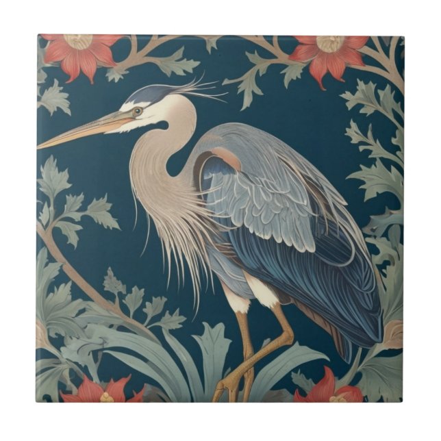 Carreau Heron William Morris style mer de gauche Oiseau ma (Devant)