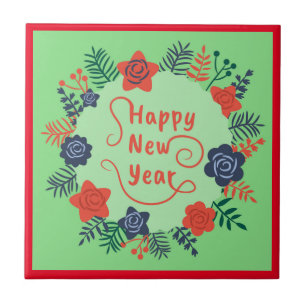 CARREAU HEUREUX TILE CÉRAMIQUE DE NOUVELLE ANNÉE