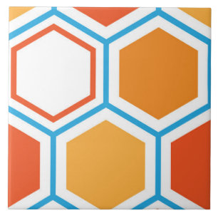 Carreau hexagone en orange, bleu et blanc