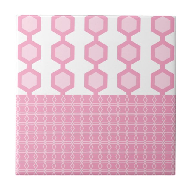 Carreau Hexagones modernes du milieu du siècle Pastel Pink (Devant)