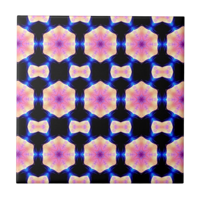 Carreau hexagrammes roses sur tuiles noires (Devant)