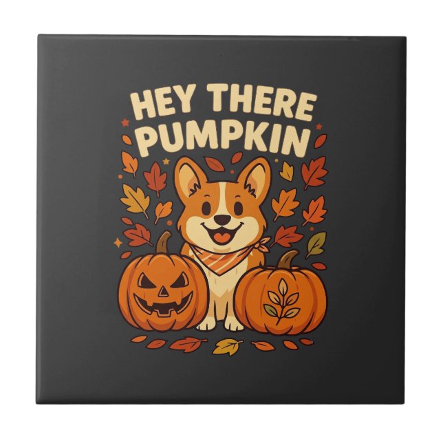 Carreau Hey There Citrouille Corgi Halloween Citrouilles A (Devant)