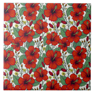 Carreau Hibiscus botanique rouge tropical