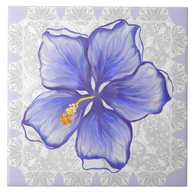 Carreau Hibiscus & dentelle BLEU (Devant)