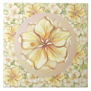 Carreau Hibiscus & dentelle JAUNE
