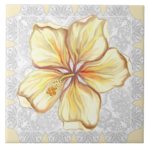 Carreau Hibiscus & dentelle JAUNE