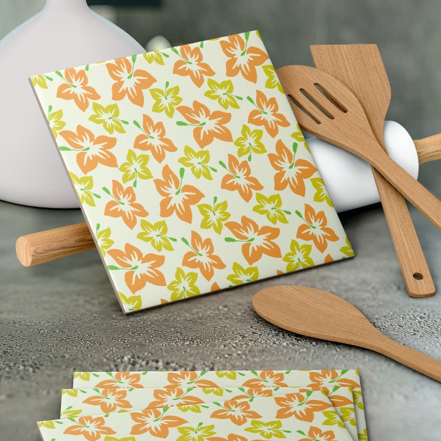 Carreau Hibiscus jaune, Hibiscus orange, Motif de fleurs (Créateur téléchargé)