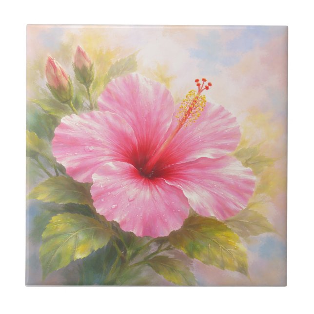 Carreau Hibiscus Rose - Art de style pictural (Devant)
