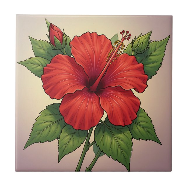 Carreau Hibiscus Rouge Tropical Audacieux (Devant)