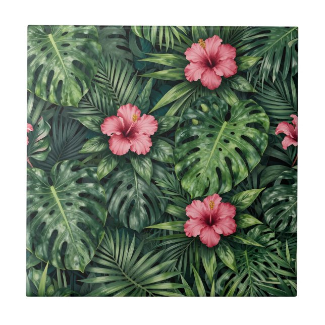 Carreau Hibiscus Tropical Monstera Motif Jungle (Devant)