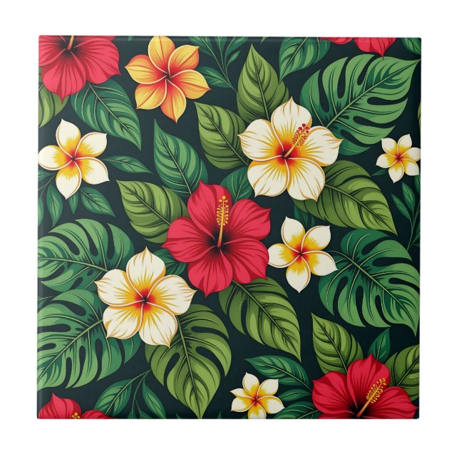 Carreau Hibiscus Tropical Motif Monstera (Devant)