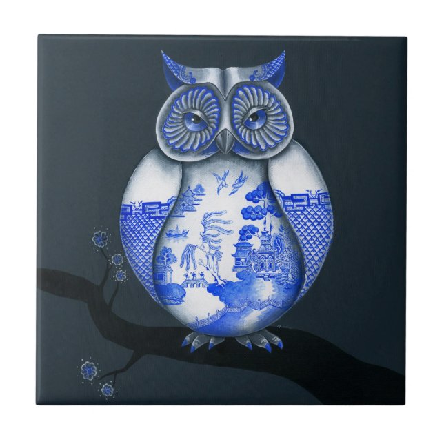 Carreau Hibou bleu de saule (Devant)