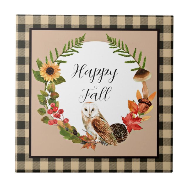Carreau Hibou et nature avec texte personnalisable  (Devant)