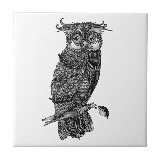 Carreau Hibou moyen-duc gris avec orchidées (Devant)
