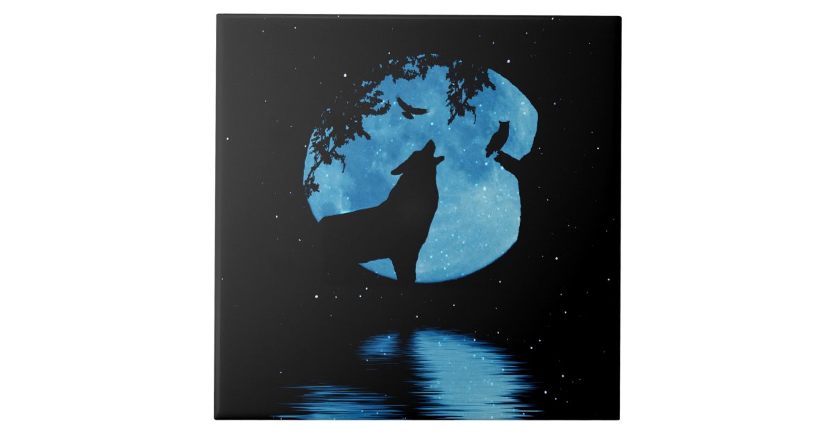 Carreau Hibou Raven De Loup Et Art De Pleine Lune Zazzle Fr