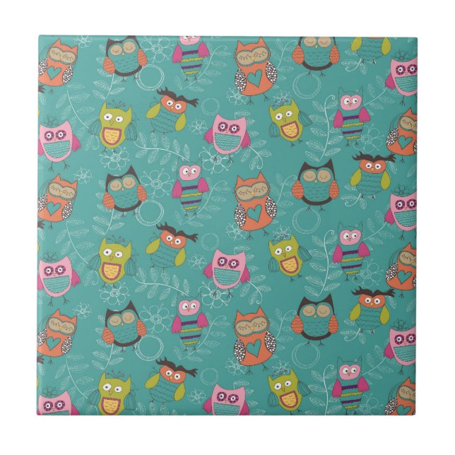 Carreau Hiboux gribouillés sur Teal (Devant)
