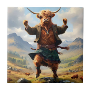Carreau Highland Cow Dansant Le Highland Fling,
